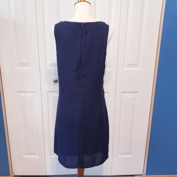 Simple Navy Blue Dress with Lace - Picture 6 of 8